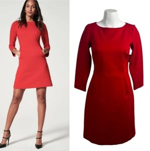 Spanx The Perfect Size S Red A-line 3/4 Sleeve Ponte Shift A Line Work NEW Dress